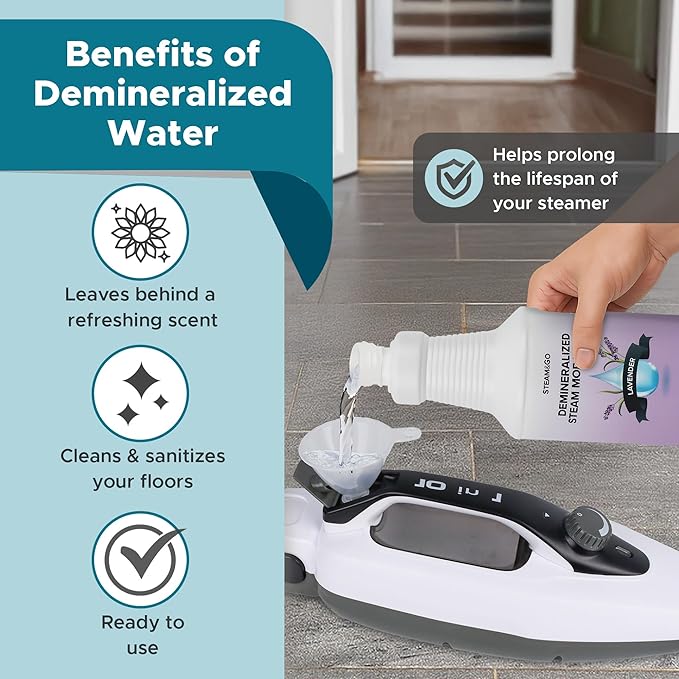 Steam & Go Demineralized Water Cleaning Solution for Floor & Multi-Surface Steam Cleaners - Compatible for All Steam Mops - Lavender Scent, 32 oz