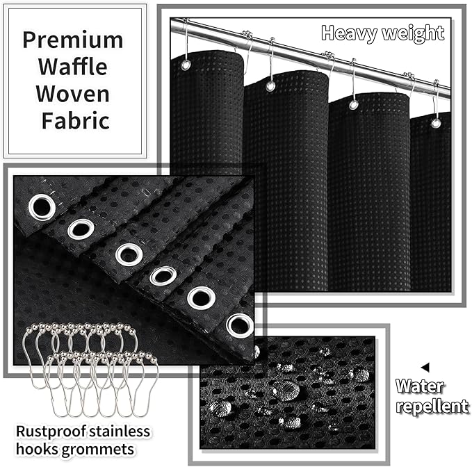 Bathroom Set with Shower Curtain and Rugs- 25PC Bathroom Accessory Set, Black Shower Curtain Set, Toilet Brush, Trash Can, Qtip Holder Dispenser & Soap Dispenser