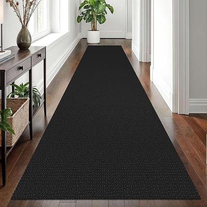EARTHALL Runner Rug 3x12 Ft Washable Runners for Hallways Extra Long Woven Non Slip Entryway Runner Braided Kitchen Runner Indoor Outdoor Carpet Runners for Entryway, Hall, Foyers, Black/Grey