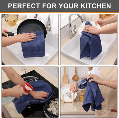 Kitinjoy 100% Cotton Waffle Weave Kitchen Towels, 6-Pack Super Soft and Absorbent Dish Towels for Drying Dishes, Kitchen Hand Towels, 13 in x 28 in, Navy Blue