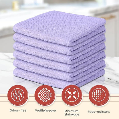 Vintage Vista 100% Cotton Waffle Dish Cloths (Pack of 6) - Dish Rags for Washing Dishes - Reusable & Highly Absorbent Kitchen Towels - Kitchen Rags for Christmas - (12" x 12" - Purple)