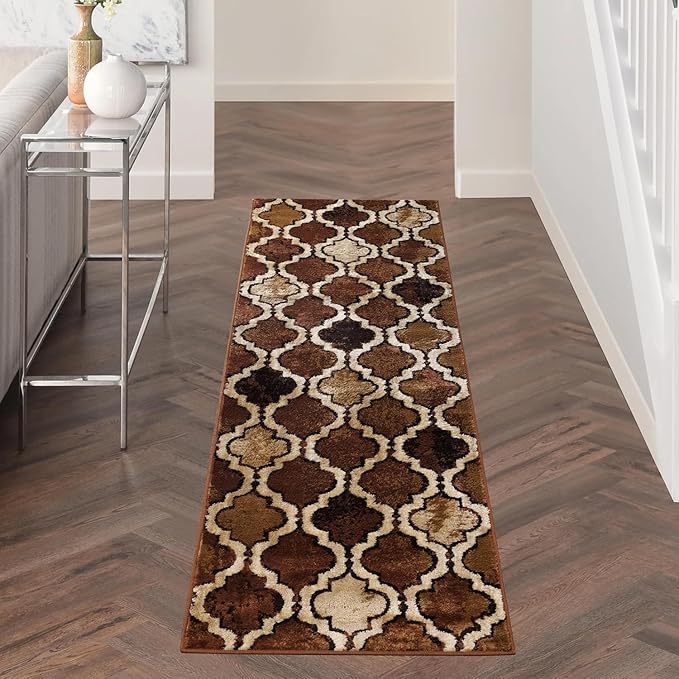 Superior Indoor Area Runner, Jute Backed, Perfect for Hallway, Living/ Dining Room, Bedroom, Office, Kitchen, Entryway, Modern Geometric Trellis Floor Decor, Viking Collection, 2' 7" x 8', Brown