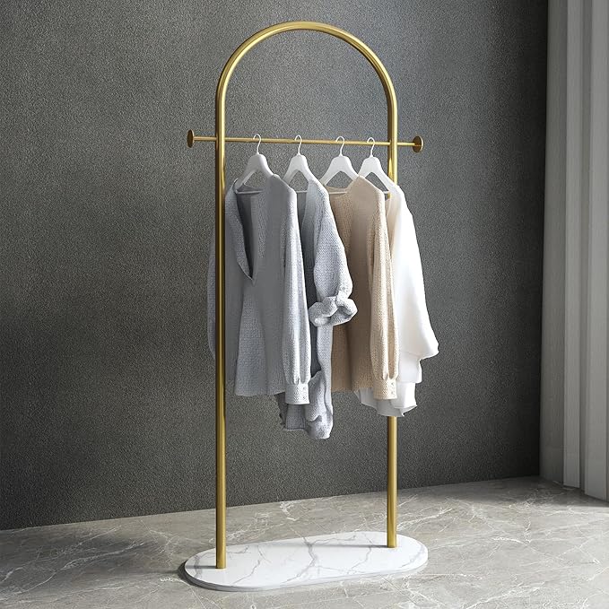 Gold Clothing Rack, Modern Clothes Rack with Marble Base, Heavy-duty Coat Racks Freestanding,garment racks for hanging clothes,Can Hang Jacket Garment, Hat, Scarf, Organize Shoes