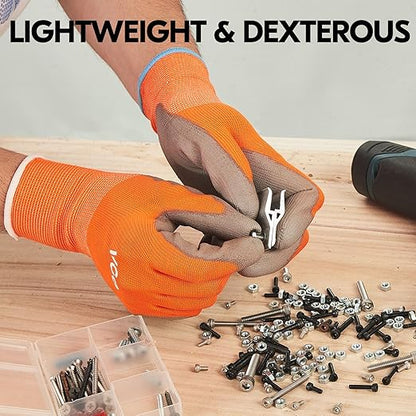 Vgo... 15-Pairs Safety Work Gloves, Gardening Gloves, Polyurethane Coated, Dipping Gloves, Latex Free (Size M,Orange, PU2103)