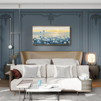 amatop Large Framed Wall Art for Living Room Bedroom Office Decor, Modern Beach Canvas Wall Art Coastal Ocean Nature Blue Artwork Floral Sunrise/Sunset Zen Landscape Flower Wall Picture 48"x24"