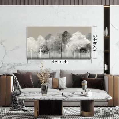 Prepeyssee Black and White Tree Wall Art for Living Room Large Landscape Modern Artwork Gray Forest Picture for Bedroom Home Office Ready to Hang 24x48 Inch