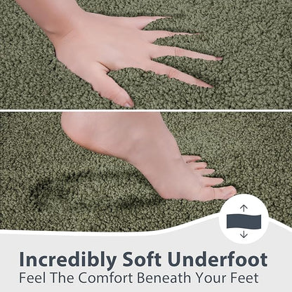 Bathroom Rugs U-Shaped 20" x 24", Non-Slip Extra Soft Absorbent Bath Rugs, Machine Washable Quick Dry Bath Mats for Toilet Base, Sage Green & Budding Green