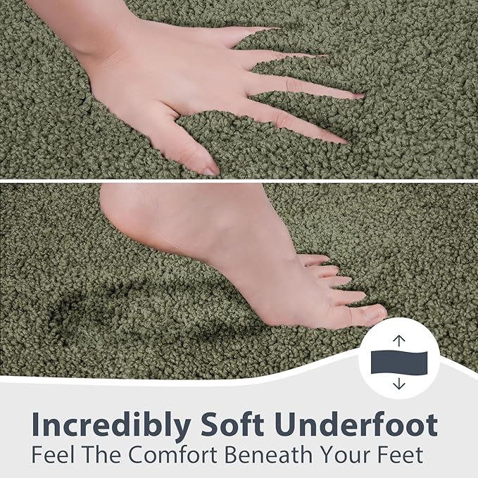 Bathroom Rugs 30" x 60", Non-Slip Extra Soft Absorbent Bath Rugs, Machine Washable Quick Dry Bath Mats for Bathroom Floor, Shower, Bathtub and Sink, Olive Green & Green