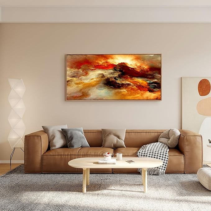 YYYYHPP WKYP0262 Abstract Wall Art Orange Flow Canvas Wall Art Wood Framed Canvas Prints Painting Pictures Ready to Hang for Living Room Bedroom Kitchen Home and Office Wall Decor