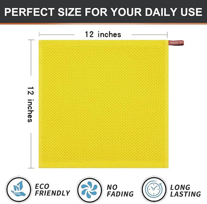 Kitinjoy 100% Cotton Kitchen Dish Cloths, 12 Pack Waffle Weave Ultra Soft Absorbent Dish Towels for Drying Dishes Quick Drying Kitchen Towels Dish Rags, 12 X 12 Inches, Yellow