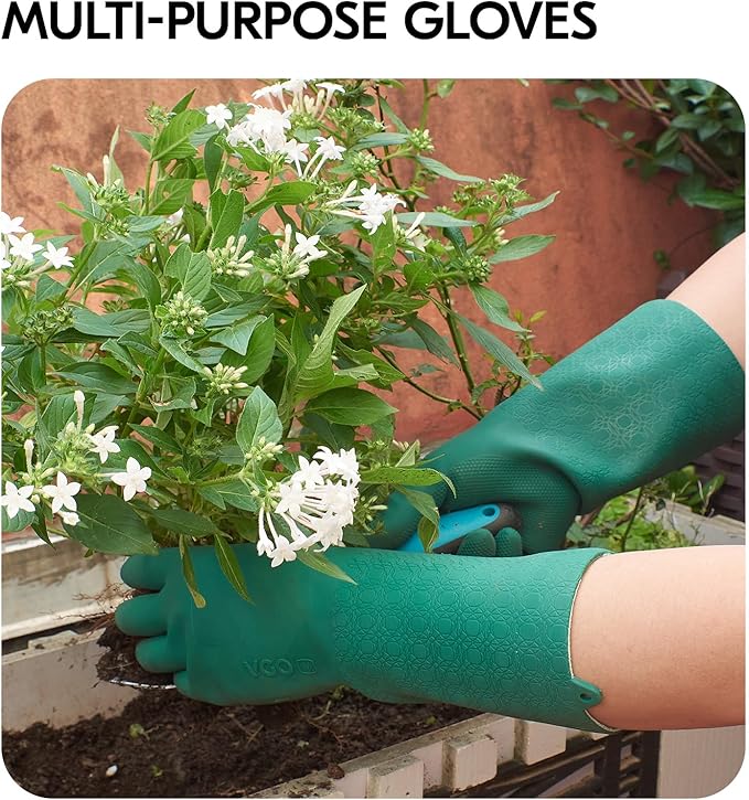 Vgo... 1 Pair Household Cleaning Gloves Infused with Rresh Rich Aromas, Lined Dishwashing Gloves,Long Sleeves Kitchen Gloves, Bathroom Cleaning, Gardening, Pet Care(Dark Green,L,TP1117)