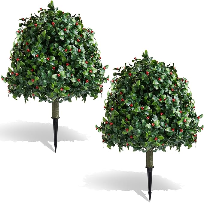 2pcs Artificial Bushes Holly Spray Berries Cedar Leaf Stems Christmas Flowers Leaves Home Party Decoration,Christmas Wreath Arrangement Craft Wedding Party Decorations