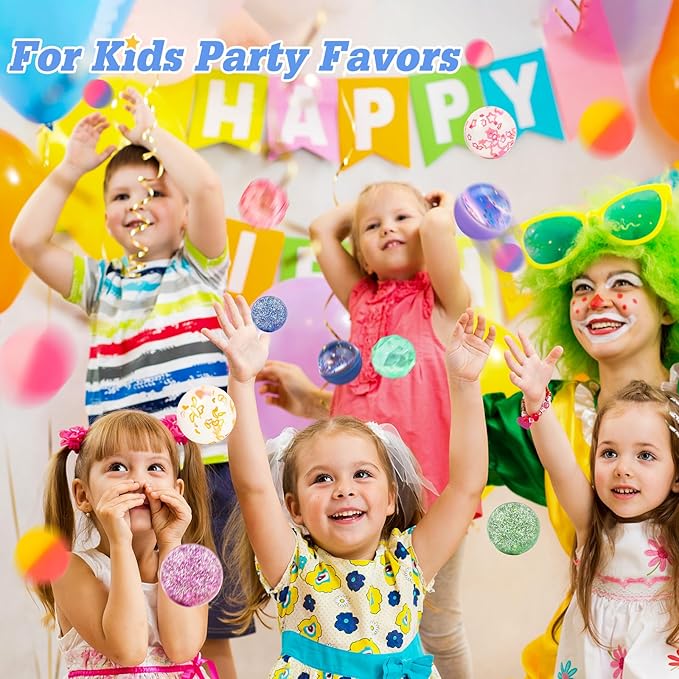 Bouncy Balls for Kids 24 Pieces 7 Styles 32 mm Assorted High Bouncing Balls Toys for Birthday Parties, Party Favors and Gifts Classroom