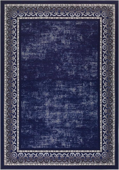 Antep Rugs Alfombras Bordered Modern 8x10 Non-Slip (Non-Skid) Low Pile Rubber Backing Indoor Area Rug (Navy, 7'10" x 10')