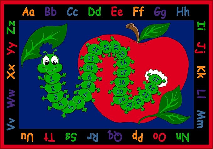 Learn with Inchworm Classroom Rug, 4' x 6', Multicolored, Educational Classroom Rug, Kids Learning Play Mat | Area Rug for Bedroom or Playroom