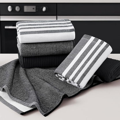 Homaxy Premium Kitchen Towels(18”x 28”, 6 Pack), Large Cotton 380 GSM Kitchen Hand Towels, Soft and Absorbent Terry Dish Towels, Multipurpose Tea Towel Set with Hanging Loop, Black