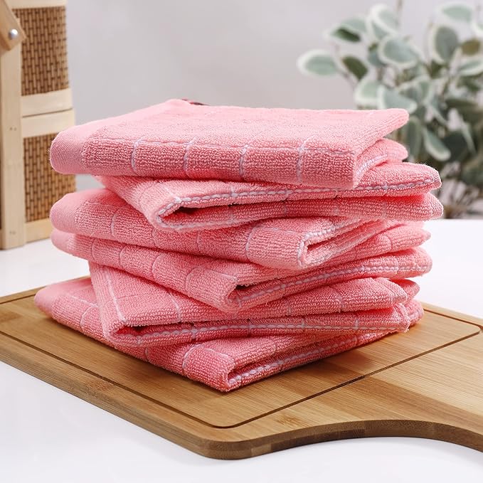 Homaxy 100% Cotton Terry Kitchen Dish Cloths, Ultra Soft and Absorbent Dish Towels for Kitchen, Suitable for Drying and Washing Dishes, 24 Pack, 12 x 12 Inches, Pink