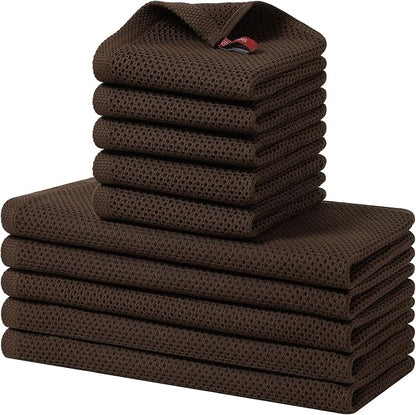 Homaxy 100% Cotton Kitchen Towels and Dishcloths Set, 12 x 12 Inches and 13 x 28 Inches, Set of 10 Bulk Kitchen Towels Set, Ultra Soft Absorbent Dish Cloths for Washing Dishes, Dark Brown