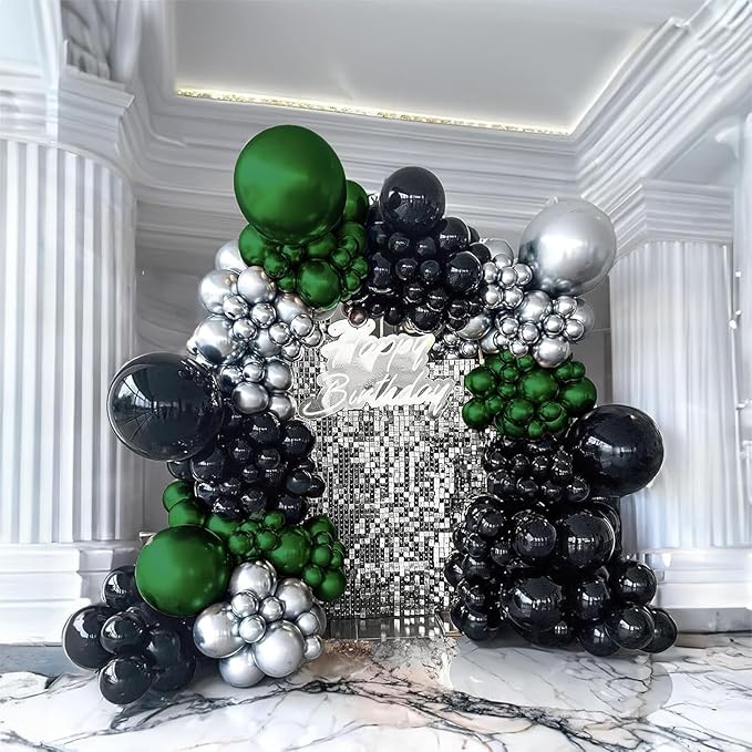 Dark Green Black Silver Balloon, 60 Pcs 12 Inches Silver Green Black Confetti Balloons for Boys Men Football Video Gamer Soccer Army Graduation Baby Shower Birthday Party Decorations