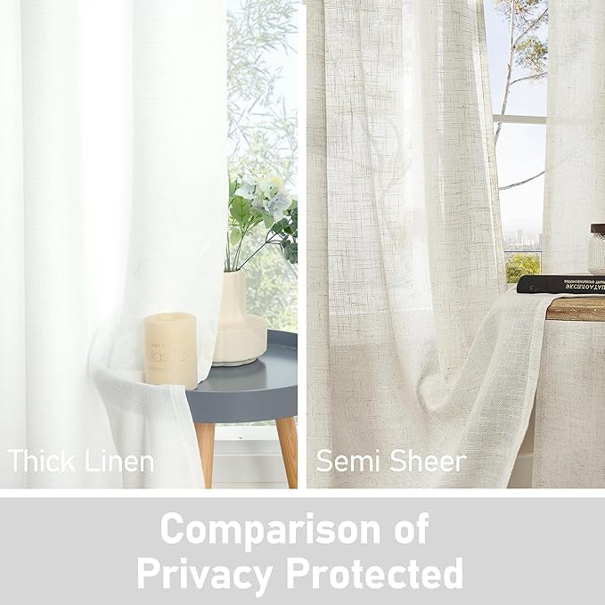 LAMIT White Linen Curtains 84 inch Length for Living Room, Thermal Insulated Soft Thick Curtains Light Filtering Privacy Grommet Window Drapes for Bedroom/Farmhouse, Set of 2 Panels, W52 x L84