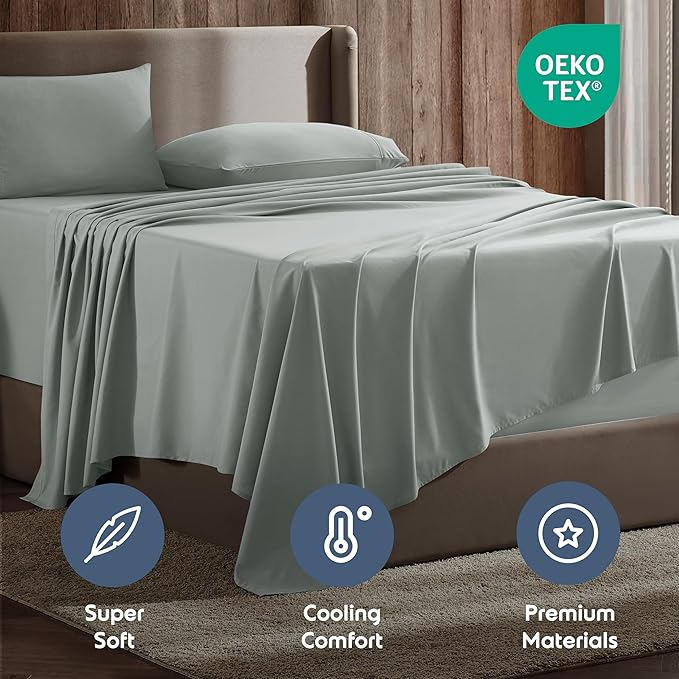 Nestl Short Queen Sheet Set - 1800 Ultra-Soft Microfiber - Double Brushed - Deep Pockets - Easy Fit - 4 Piece Set - Bed Sheets (Short Queen, Sage Green)