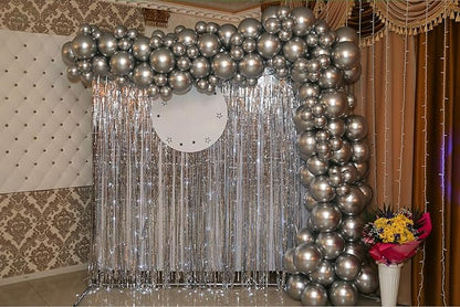 Foil Fringe Curtains Christmas Decorations - Melsan 3 Pack 3.2 x 8.2 ft Tinsel Curtain Party Photo Backdrop for Birthday Party Baby Shower or Graduation Decorations (Pure Silver)