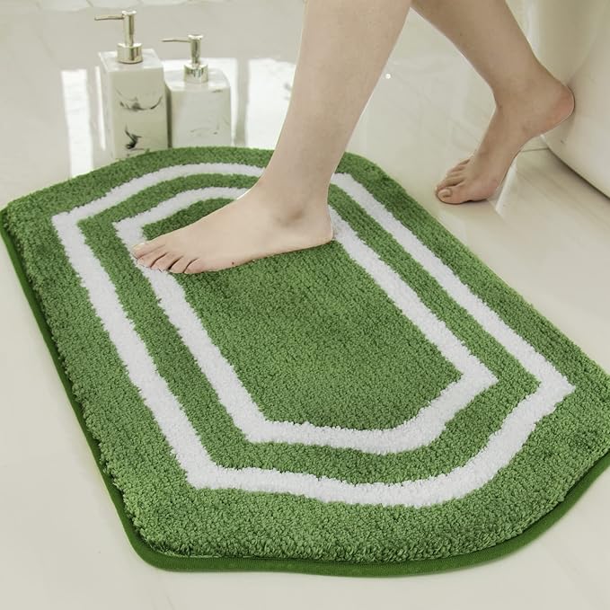 COSY HOMEER Extra Thick Bath Linen Sets Rugs - Anti-Slip Bath Mats Soft Plush 100% Strong Polyester Living Room Bathroom Mat Floor Water Absorbent(Green,24x36 - Inches)