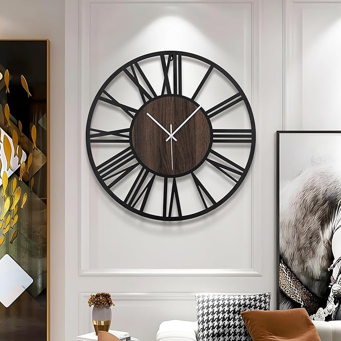Large Wall Clock for Living Room Decor, 14 Inch Non Ticking Silent, Battery Operated Modern Vintage Oversized Wall Clock for Bedroom Kitchen