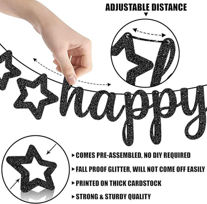 KatchOn, Glitter Happy New Year Banner Black - 10 Feet, No DIY | Black Happy New Year Sign | New Years Eve Party Supplies 2026 | New Years Banner, NYE Decorations 2026