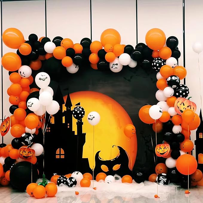 Orange and Black Balloons, 75PCS Halloween Balloons,12in and 5in Black Orange and White Balloon for Halloween Theme Party Graduation New Year Birthday Decorations