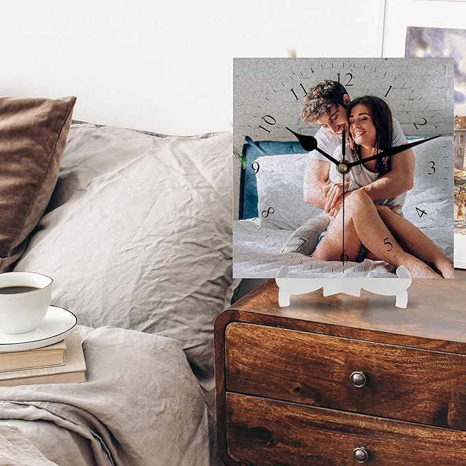 Custom Square Family Wall Clock with Photo Text, Personalized Picture Wall Clocks for Living Room Decor Customized Gift for Christmas Birthday Wedding Valentine's Fits Kitchen Bathroom