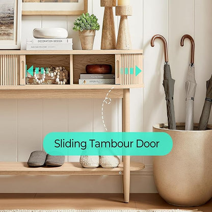 LINSY Fluted Console Table with Storage, Entryway Table Wood Entrance Tables for Front Door, Behind Couch Sofa Table with Shelves, Foyer Tables for Hallways, Living Room Boho Furniture, Light Wood