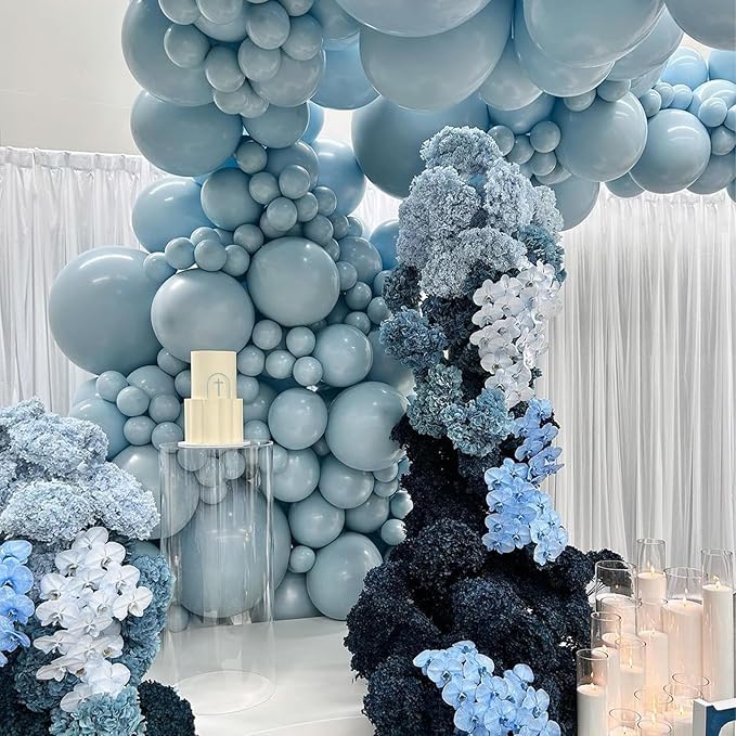 Blue Balloons 5 Inch, 60Pcs Small Pale Muted Blue Aqua Balloon 5'' Mini Matte Dusty Retro Powder Light Blue Helium Latex Balloons for Birthday Boho Baby Shower Bachelorette Party Decorations