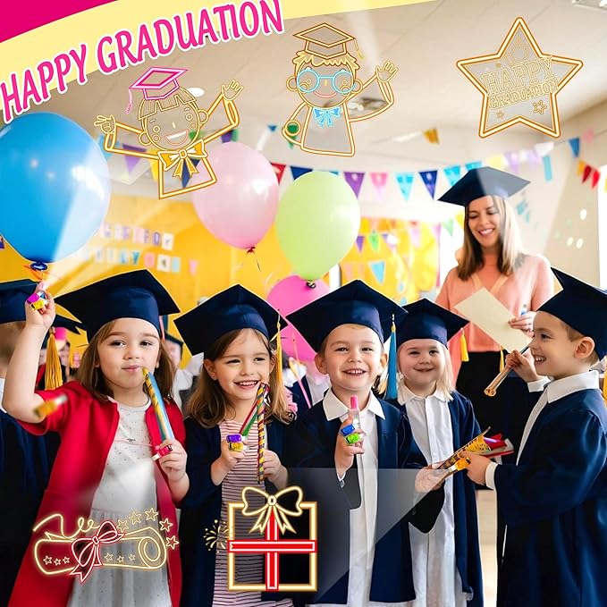 24PCS Preschool Graduation Party Favors-LED Finger Lights：Glow-in-the-Dark Light-Up Toys Bulk for Kids, Kindergarten Congrats Grad Theme Party Supplies, Party Goodie Bags,Classroom Prizes,Fun Gifts