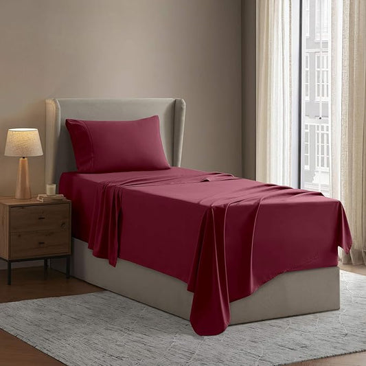 Nestl Twin Sheet Set - 1800 Ultra-Soft Microfiber Twin Bed Sheets - Double Brushed - Deep Pockets - Easy Fit - Extra Soft - 3 Piece Set - Bedding Sheets & Pillowcases (Twin, Burgundy Red)