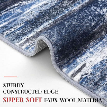 Modern Abstract Entryway Rug Indoor 2x3 Washable Rug Non-Slip Soft Small Area Rug Navy Blue Kitchen Mats Thin Print Faux Wool Floor Carpet Throw Rugs for Entrance Bedroom