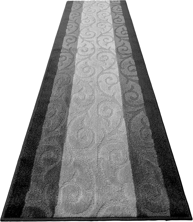 Custom Size Hallway Runner Rug, Slip Resistant, 26 Inch Wide x Your Choice of Length Size, Scroll Anthracite, 26 Inch X 25 Feet, Sold and Priced Per Foot