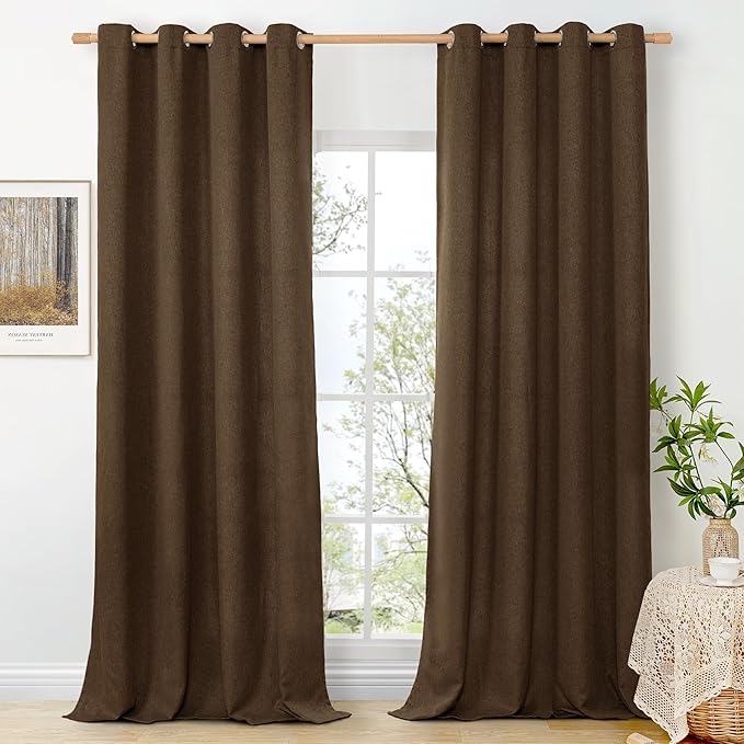 BGment Brown Linen Curtains for Living Room 108 Inch Length 2 Panels Set, Chocolate Window Drapes Textured Light Filtering for Bedroom Laundry Privacy Rustic Burlap with Grommet, Each 52 Inch Wide