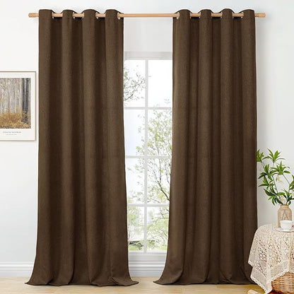 BGment Brown Linen Curtains for Living Room 108 Inch Length 2 Panels Set, Chocolate Window Drapes Textured Light Filtering for Bedroom Laundry Privacy Rustic Burlap with Grommet, Each 52 Inch Wide