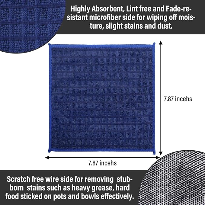 Dish Rags for Washing Dishes 16 Pack Multipurpose Wire Miracle Cleaning Coths Non-Scratch Wire Dishwashing Rag Lint Free Microfiber Cleaning Cloth for Kitchen Windows