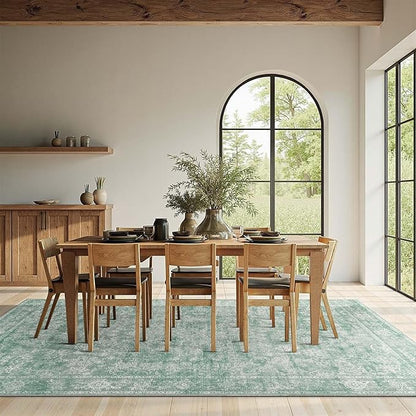 jinchan 6x9 Machine Washable Area Rugs for Living Room – Vintage Floral Soft Stain Resistant Low Pile Rug,Non Slip Ultra-Thin Carpet for Bedroom,Dining Room,Home Office,Nursery (6'x9',Green)