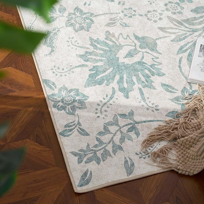 jinchan Floral 5x7 Area Rugs Vintage-Inspired Design Accent Rug Machine Washable Ultra Thin Low Pile Non-Slip Traditional Carpet for Living Room Bedroom Dining Room Home Office