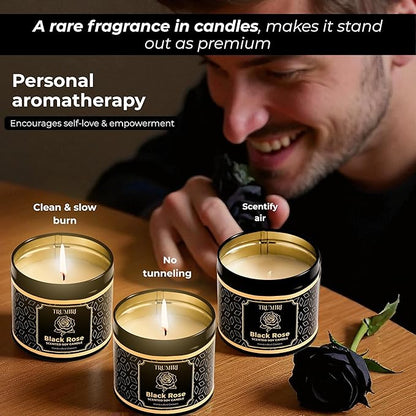 Black Rose Candle Strong Scented Soy Candel Clean Non Toxic Velas Aromáticas Gift for Women 5Oz Decorative Tin Jars with Lids Pack of 3