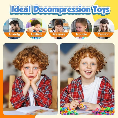 Fidget Toys Party Favors for Kids: 50 Pack Spinner Rings Bulk - Treasure Box Stress Toys for Teacher Classroom Prizes - Easter Basket Stuffers Bulk for Birthday Party Gifts
