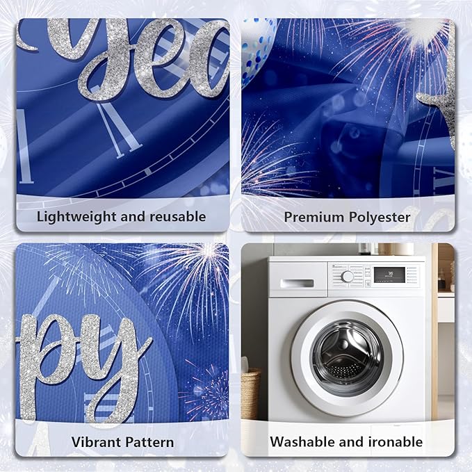 MEHOFOND 8x6ft Happy New Year Backdrop Blue 2026 New Year Eve Party Decorations Banner Supplies Shining Champagne Balloons Firework Photography Background New Years Eve Photo Studio Props
