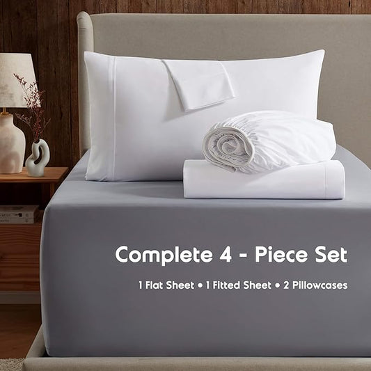Nestl Full XL Sheet Set - Luxury 1800 Ultra-Soft Microfiber Full Extra Long Bed Sheets - Double Brushed - Deep Pockets - Easy Fit - 4 Piece Set - Bedding Sheets & Pillowcases (Full XL, White)