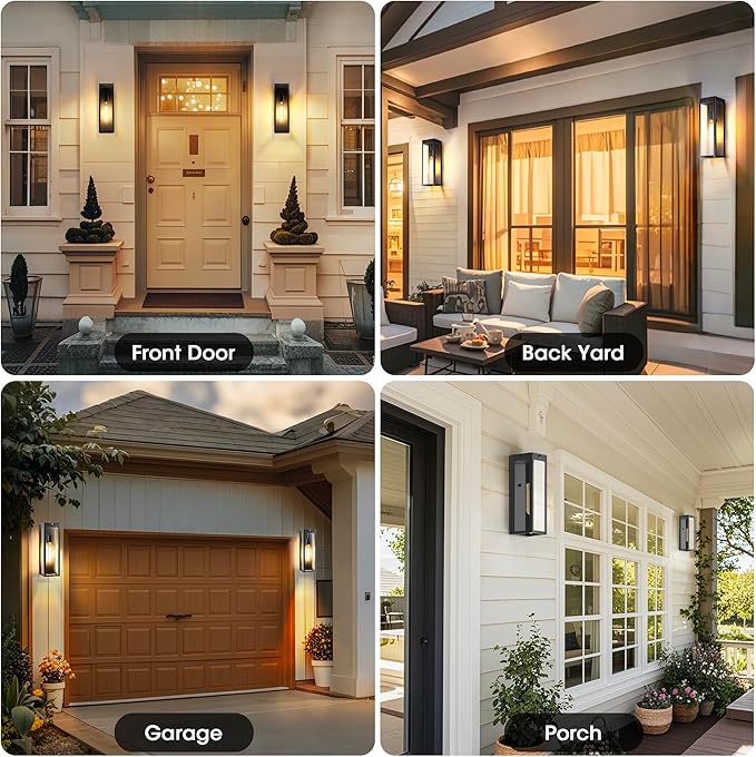 15.3" Large Motion Sensor Exterior Wall Light Sconces 2-Pack, Waterproof Dusk to Dawn Black Exterior Lighting Fixtures Wall Mount with 3 Lighting Modes, Outdoor Porch Coach Lights for Garage House