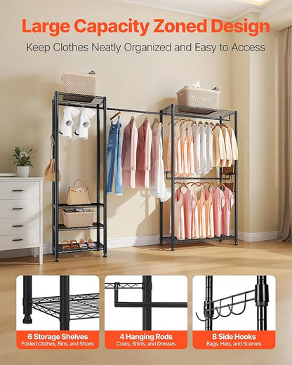 VEVOR Clothing Garment Rack, Heavy Duty Closet Wardrobe, Adjustable Tiers Clothes Racks with Steel Frame, for Bedroom, Clothing Store, Hallway