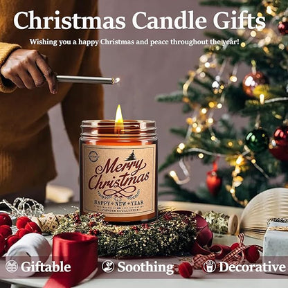 Christmas Gifts for Women & Men - Lavender Eucalyptus Scented Candles 7oz, Natural Soy Wax for Home Aromatherapy, Christmas Candles Gifts for Women