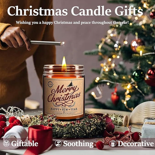 Christmas Gifts for Women & Men - Lavender Eucalyptus Scented Candles 7oz, Natural Soy Wax for Home Aromatherapy, Christmas Candles Gifts for Women